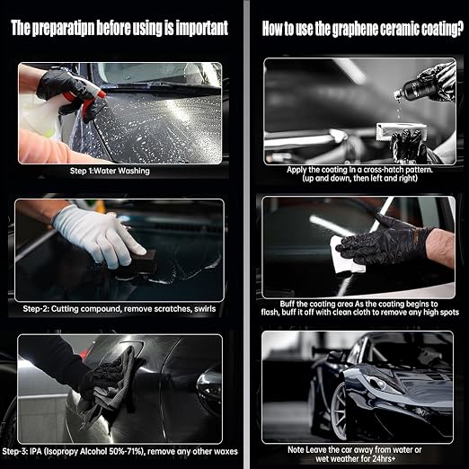 Graphene Ceramic Coating(60ML), 10H Ceramic Coating for Cars, High Gloss Anti-Scratch Nano Coat Kit Hydrophbic Mirror Paint Protection 3 Years Prorection