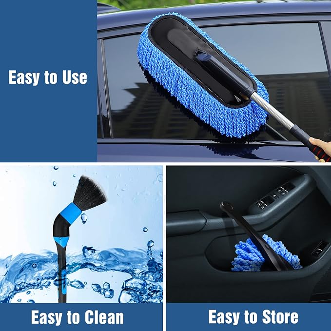 YeewayVeh Car Duster Kit, 3 Pack Car Detailing Brush Set with Extendable Microfiber Dust Brush & Scratch Free Car Dash Duster & Soft Car Interior Brush for Vehicles Motorcycle and Home Cleaning Tools