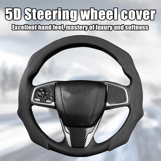 Mandark Car Steering Wheel Cover, Suede Sport Vehicle Steer Wheel Protector Fitting 15 Inch, Non-Slip Comfortable Automotive Interior Decoration Accessories, Universal for Most Cars (Black)