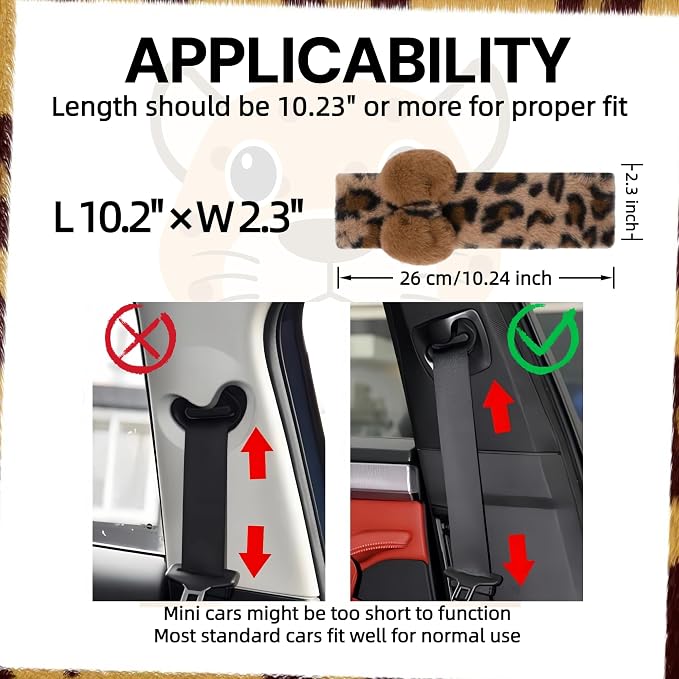 Car Neck Pillow 2PCS Plush Bowknot Car Headrest Pillow – Comfortable Neck Support for Driving Soft Touch Fabric Car Pillow Cute Interior Decor (Leopard Set 4Pcs)