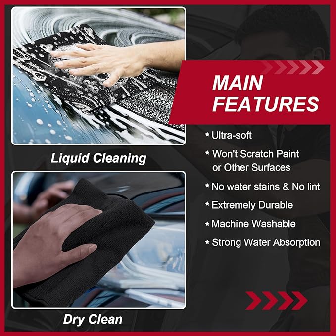Oudain 200 Pcs Microfiber Cleaning Cloth 16x16 Inch Microfiber Towels for Car Ultra Absorbent Cleaning Rags Reusable Lint Free Streak Free Detailing Towel for Car Washing Drying Dusting (Black)