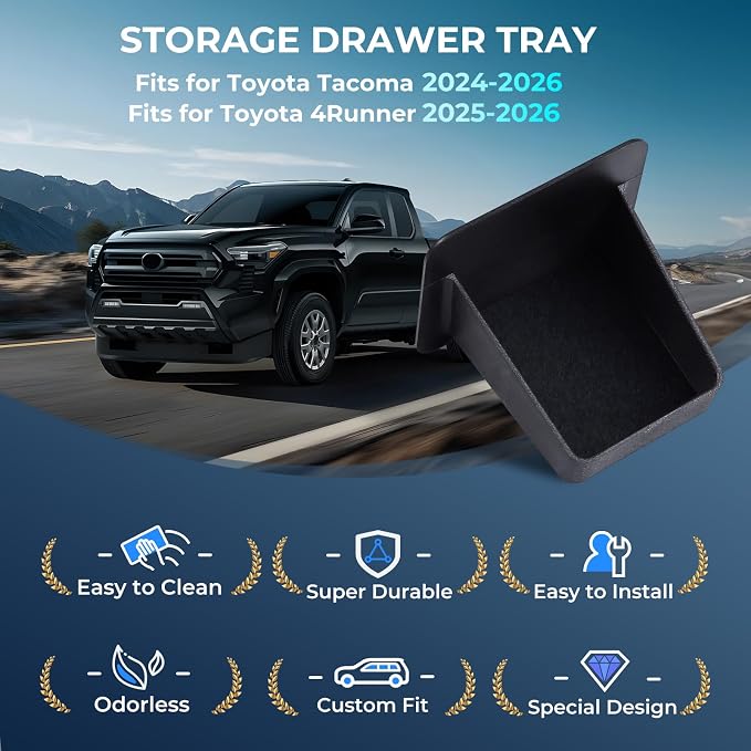Center Console Organizer Drawer Storage Tray for Toyota Tacoma 2026 2025 2024 4th Gen & Toyota 4Runner 2026 2025 6th Gen, Interior Accessories Wheel Cubicle Hidden Cubby Insert Tray, Black