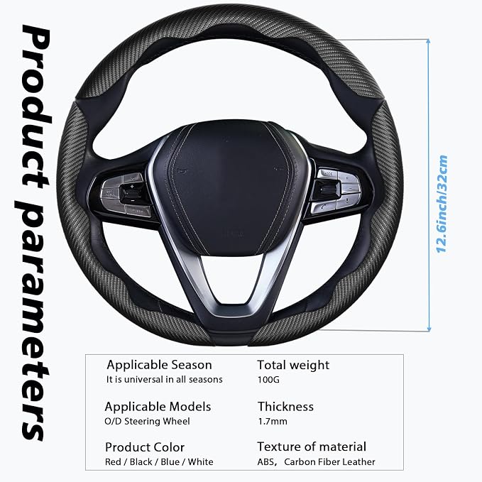 WOCOCN 3pcs Car Steering Wheel Cover,Anti-Skid Carbon Fiber Steering Wheel Protector for Men Women,Multiple Color Options,Universal for Most Car Interiors Accessories (Black 3PCS)