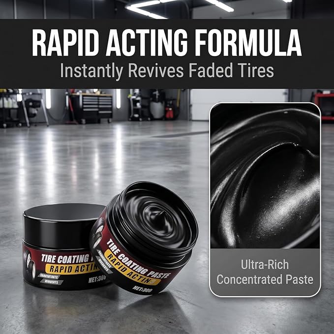 Tire Coating & Trim Restorer, Wheel Cleaning Refurbish Wax, Tire Coating Paste Rapid Acting, Tire Nourish Cream, Bring Back the Original Deep Black Shine to Rubber and Plastic (2)