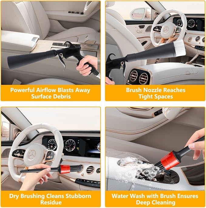 Tornado Detailing Car Cleaning Gun with Metal Nozzle | Interior Drying Air Gun | High Pressure Blower Gun | Car Cleaning Kit for Swiftly Removing Dirt and Dust with Air Flow