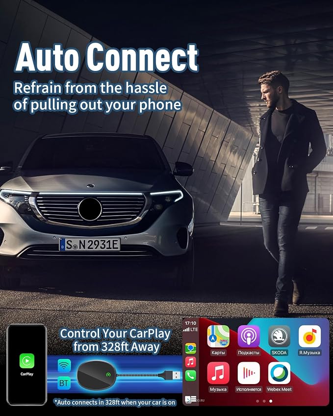 Wireless CarPlay Adapter for Apple CarPlay, Converts Wired CarPlay to Wireless, Plug and Play, No Latency, Auto Connect Easy Setup Fit for Cars with Built-in CarPlay and iPhone iOS 10+ (Grey)