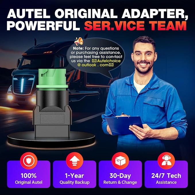 Autel Original OBD2 Male to Green J1939 Type 2 Female Adapter, 16pin OBDII to 9pin for Truck Freightliner Code Reader, ELD Tracker, Diagnostic Scanner Device, Plug and Play with High Speed