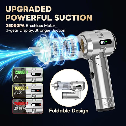 ใUpgraded VersionใSycoodeal Car Vacuum Cleaner,Mini Portable Vacuum Cordless,25000PA Powerful Strong Cyclonic Suction USB Rechargeable Foldable Handheld Vacuum with One-touch Dust Removal for Car,Home