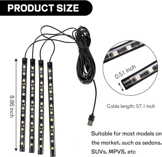 Car LED Strip Light, 12V 48 LED Interior Atmosphere Lights Under Dash Ambient Night Light, Auto Interior Decorative Lamp with Cigarette Adapter Plug, SUV Car Accessories (White,USB)