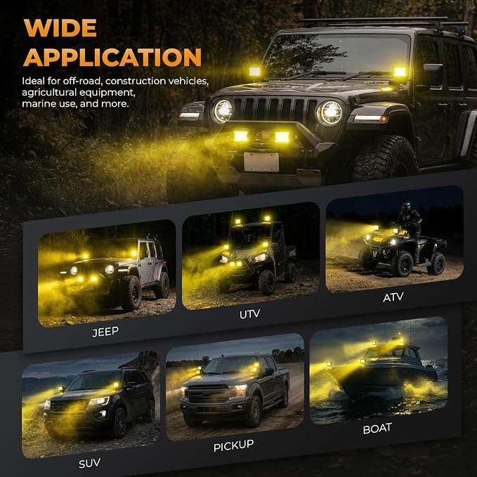LED Pods, Turboo 4 Inch LED Light Bar Amber Flash Light, 2PCS 12000LM Off Road Light Triple Row Spot Flood Combo LED Work Driving Fog Lights for Pickup Truck ATV UTV SUV Boat Light