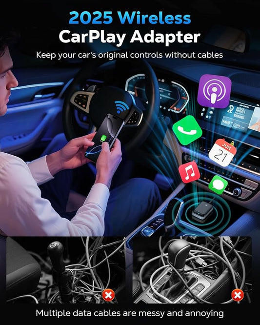 MoKo Wireless CarPlay Adapter for iPhone 2025, Only for iPhone iOS 10+ and Cars with Built-in Car Play, Converts Wired Car Play to Wireless Dongle,Plug and Play Fast Response Bluetooth CarPlay Adaptor