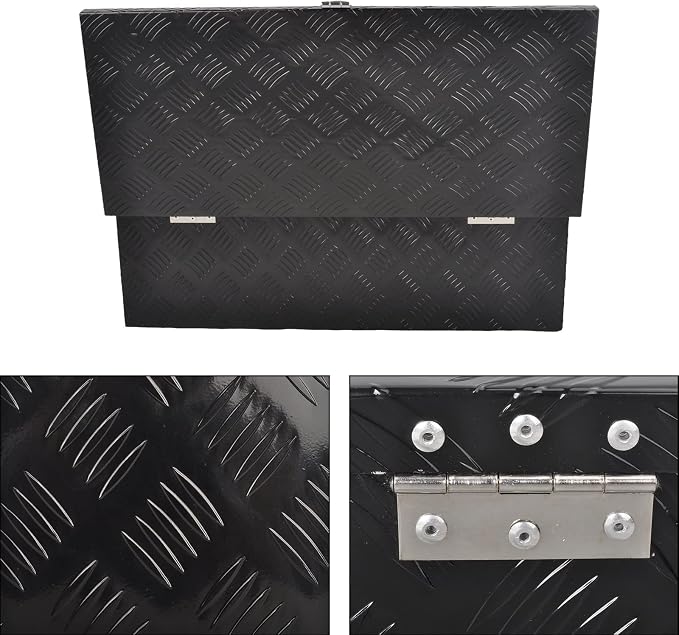 30” Heavy Duty Aluminum Truck Bed Tool Box 5 Bar Tread Waterproof Truck Tool Box Storage Organizer,Truck Box with Side Handle, Lock & Keys,Black (30"X13"X10")