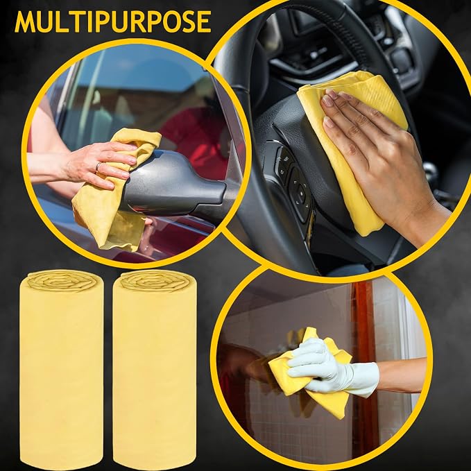 6 Pack Shammy Cloth for Car Drying 26”x17”, Absorbent Chamois Towel for Car, Reusable Shammy Towel Chamois Cloth for Car, Dust Remove, No Scratch/Spot Streak, Yellow