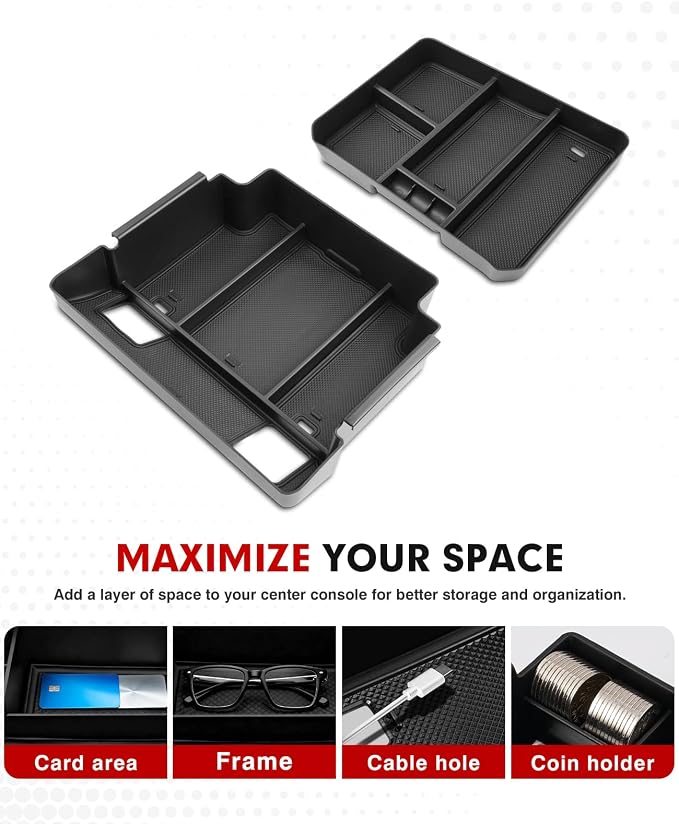 Autorder 2PCS Center Console Organizer for 2024-2026 Chevy Silverado 2500HD/3500HD Accessories - Armrest Storage Tray - (Full Console w/Bucket Seats Only)