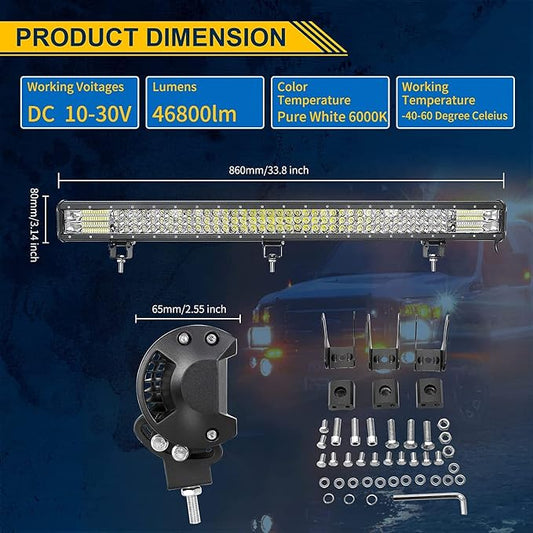 Willpower 34 Inch 468W LED Light Bar Spot Flood Combo Driving Off Road Work Pods for Trucks Pickup SUV ATV UTV Boat