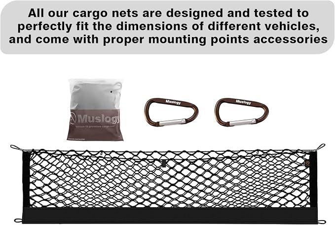 Muslogy Truck Bed Cargo Net Trunk Netting Compatible with Kia Telluride 2026 2020-2025 (V2) Accessories, Pickup Cargo Organizer SUV Sedan Storage Net w/Heavy Duty Carabiners