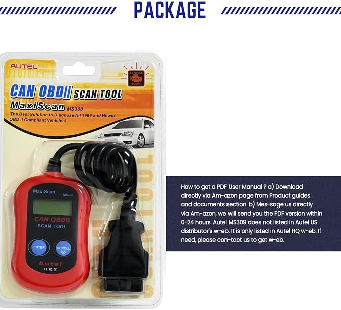 Autel MS300 OBD2 Scanner Code Reader, Turn Off Check Engine Light, Read & Erase Fault Codes, Check Emission Monitor Status CAN Diagnostic Scan Tool