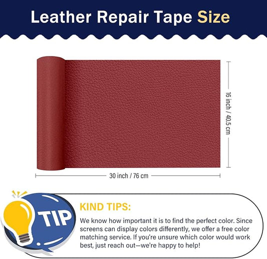 Zenyao Leather Repair Patch Tape - Self Adhesive Leather Repair Kit for Car Seat Furniture, Heavy Duty Vinyl Repair Patch for Couch Sofa, Waterproof for Rips Scratches Tears, 12x30 Inch Roll, Red