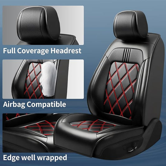 Edge Car Seat Covers Custom Fit for Ford Edge 2007-2026, Premium Full Coverage Leather Automotive Seat Protectors, All Seasons Waterproof Breathable, Airbag Compatible, Full Set Seats Red Black