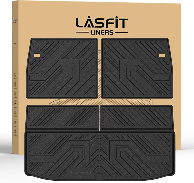 LASFIT Trunk Mat & Backrest Mats for 2022-2025 Mitsubishi Outlander (Not Fit PHEV or Sport Models), Custom Fit Full Coverage TPE All-Weather Cargo Liner for Mitsubishi Outlander Accessories, Black