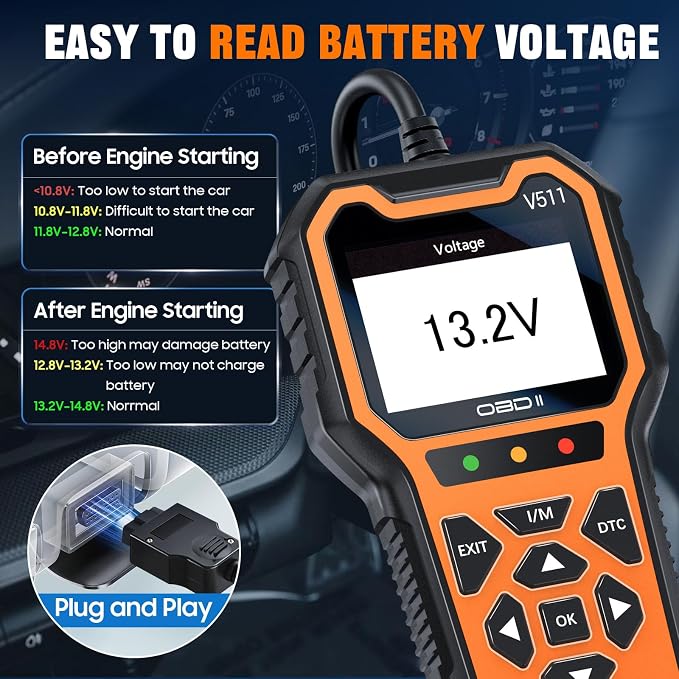 V511 OBD2 Scanner Diagnostic Tool, Check Engine Light Car Code Reader, I/M Readiness, DTC, Battery Voltage Tester, Reset, Live Data, Car Diagnostic Scan Tools for All OBDII Car Since 1996