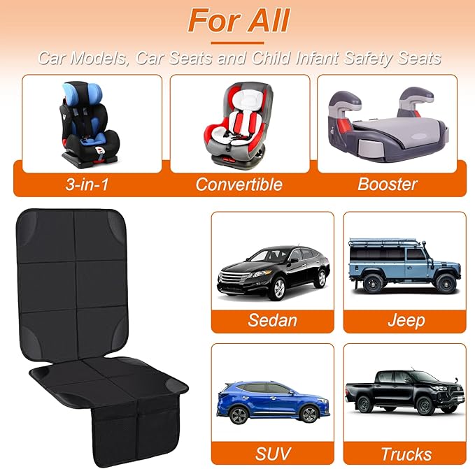 Husfunov Car Seat Protector,2Pack Car Seat Cushion,with Thickest Padding and Non-Slip Backing,Waterproof 600D Fabric Car Seat Covers with Storage Pockets for Baby for Baby、Pet and All Types of Cars
