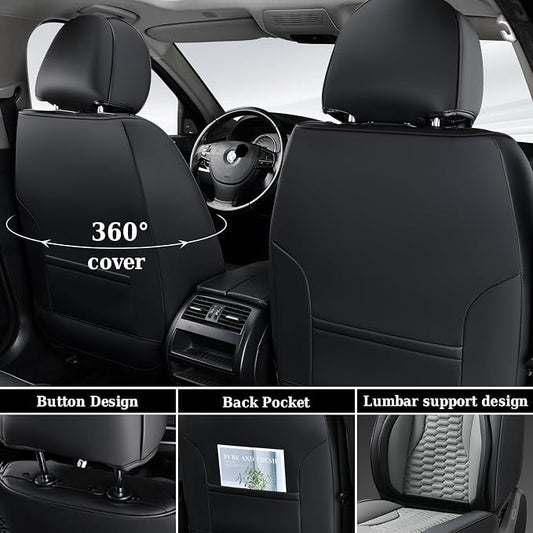 Coverado Car Seat Covers Front Seats, Luxury Leather Seat Covers for Cars, Automotive Car Seat Covers Protector Universal Fit Most Sedans, SUVs, Pick-up Trucks Interior Accessories(Black&Gray)