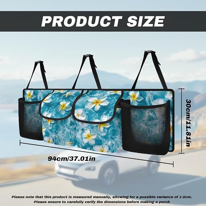 Tropical Florals Car Trunk Organizer Backseat Hanging Storage Bag with 4 Pockets & 3 Adjustable Straps Large Capacity Backseat Hanging Storage Accessories for Most Cars