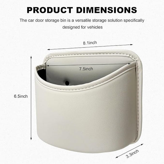Car Trash Can, Clip On Garbage Organizer Multifunctional Car Door Hanging Container, Waterproof Leather Trash Bin Universal Interior Storage Box for Vehicle Home Office (Beige)