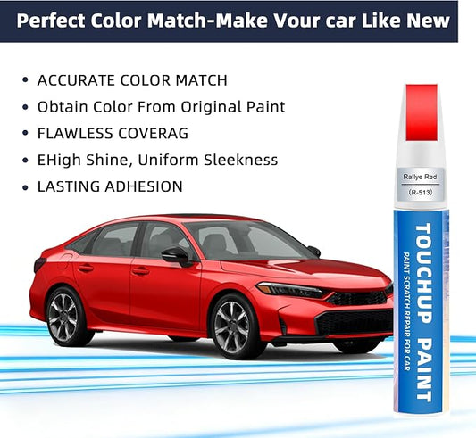 Rallye Red(R-513) Touch Up Paint for Honda 2-in-1 Car Scratch Repair Pen for Rock Chips, Door Scratches & Paint Nicks Exact Color Match Quick Dry DIY Fix for Civic Accord CR-V
