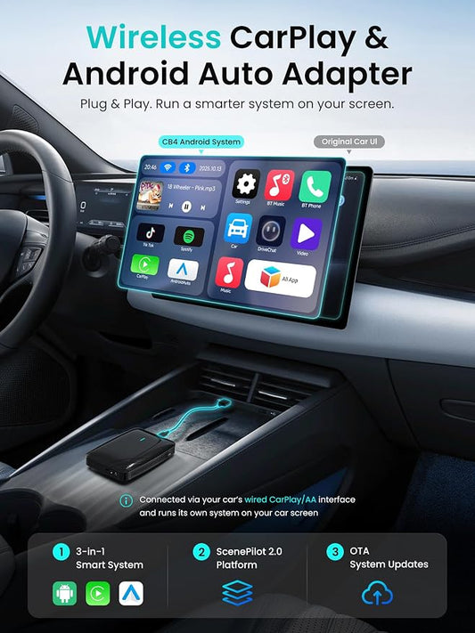 Magic AI Box Wireless CarPlay & Android Auto Adapter, Car Video Box for OEM Wired CP/AA, Dual WiFi & Bluetooth IoT Hub, Supports for Netflix/YouTube/TikTok/TF Card