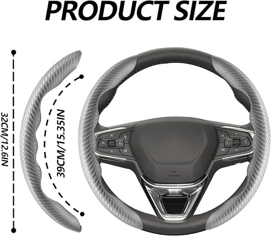 2pcs Universal Fit Carbon Fiber Steering Wheel Cover, Anti-Skid Steering Wheel Cover/Segmented Steering Wheel Protector/Car Interior Accessories (Gray)