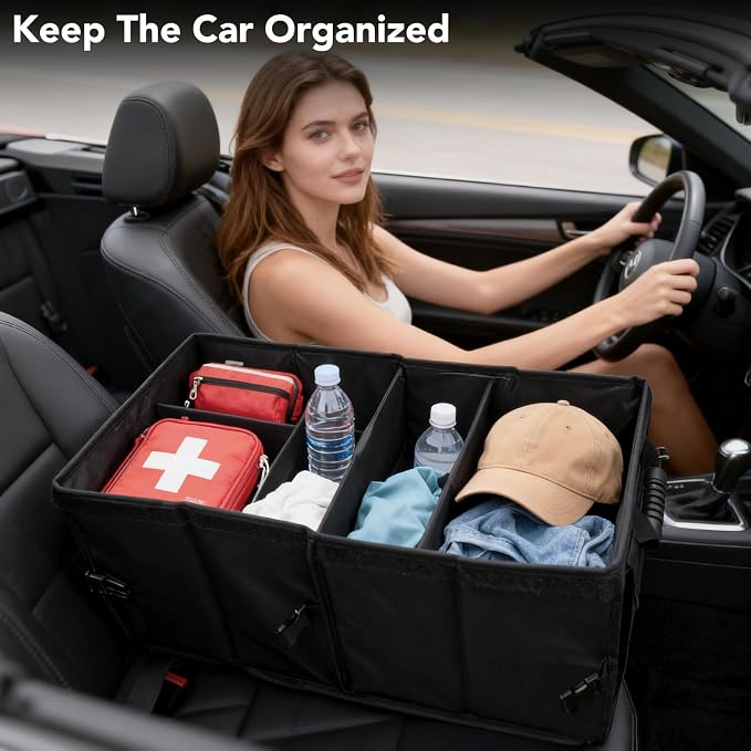 Dntorx Trunk Organizer for SUV - 60L, Foldable Car Trunk Organizer Bags with Lid Large Capacity Car Organizers and Storage with Lid for SUV,Sedan,Truck Accessories,23.62"×12.99"×11.81"(Black)