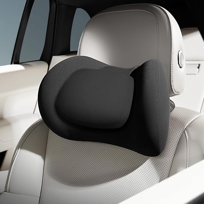 BABUR Car Neck Pillow 100% Memory Foam Ergonomic Pillow Neck Pain Relief While Driving Headrest Neck Support Cushion Universal for Driving Home Office Black