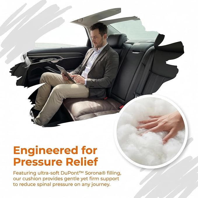 A leather rear seat cushion specially designed for cars - made by hand - can relieve pain in the buttocks, pressure points, and sciatic nerve. | Rear seat cover (Coffee Brown, Rear Seat Cushion)