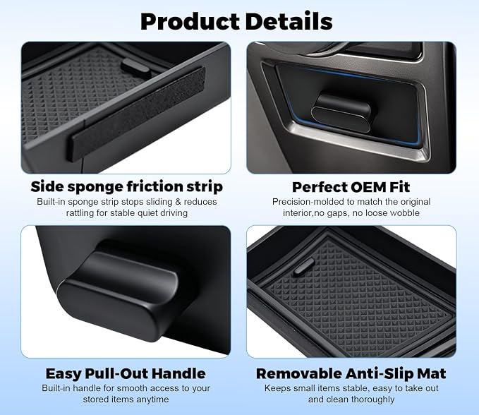 Storage Drawer Tray Fit for 2015-2020 Ford F150 Center Console Organizer Drawer Box Hidden Storage Coins Small Items for Ford f150 Accessories ABS Material|Easy to Install