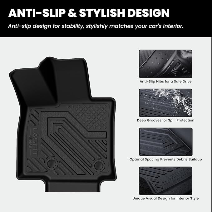 LASFIT Floor Mats for Toyota RAV4 2026 Hybrid (Not Fit Plug-in Hybrid) All Weather Automotive Floor Mats for RAV 4 TPE Custom Fit Floor Liner 1st & 2nd Row Car Accessories, Lifespan 5 Years+, Black