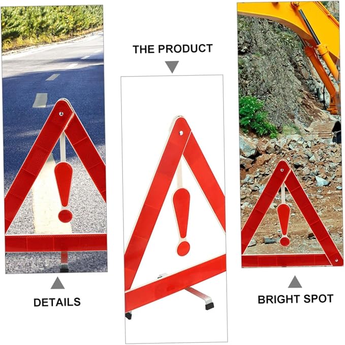 Homoyoyo 4pcs Auto Warning Signs Road Safety Kit Car Folding Triangle Safety Tripods Made of Material Easy to Install
