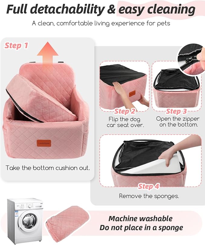 Lealchum Dog Booster Car Seat for Small/Medium Dogs,Soft Puppy Portable Car Seat with Elevated Cushion,Fits in Front/Back Seat,Fully Detachable and Washable,Easy to Install (Pink, Medium)