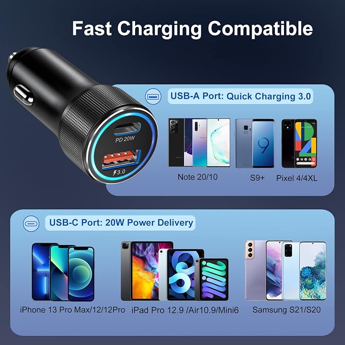 USB C Car Charger 5 Pack, Bangfun 36W Dual Port PD&QC 3.0 Fast Charging 12V USB Car Charger Cigarette Lighter Adapter Plug for iPhone 15 14 13 12 11 Pro Max SE,iPad,Samsung,Pixel(Black)