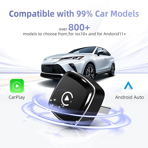 2 in 1 CarPlay & Android Auto Mini Adapter, Plug & Play USB-C for Phones | mini size, 2-in-1 wireless carplay, Compatible with iOS 10+ & Android 11+, easy setup, Supports iOS 10+ / Android 11+