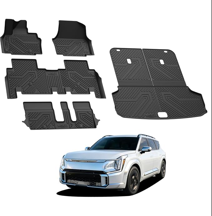 LASFIT Floor Mats & Cargo Mats for KIA EV9 2026 2025 2024 (Only Fit for 7-Seats), All Weather TPE Custom Fit Kia EV9 2024-2026 Full Set Car Accessories Floor Liners