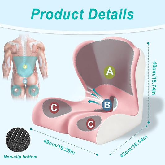 Seat Cushion for Office Chair and Car – L-Shaped Ergonomic Seat Cushions for Stability & Anti-Slip, Orthopedic Cushion for Sciatica, Back & Tailbone Pain Relief,Pink & Light Gray