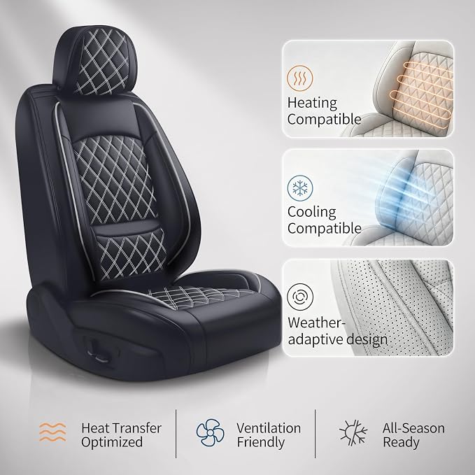 Car Seat Covers Compatible with Hyundai Elantra 2017-2025 2026 - Full Set 5 Seats Luxury Leather All-Weather Seat Cushions & Protectors, Waterproof & Breathable, Airbag Compatible (Whiteline)