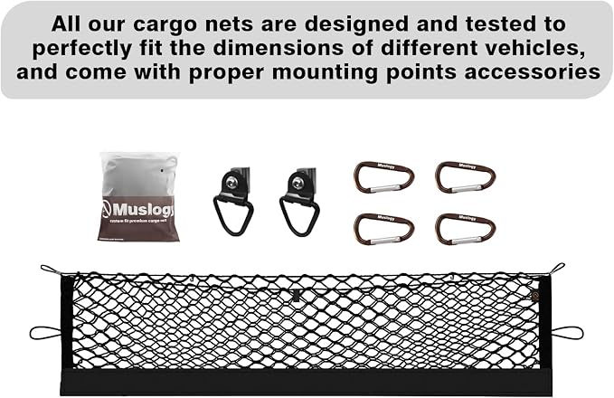 Muslogy Truck Bed Cargo Net Compatible with Nissan Frontier 2022-2025 2026 Accessories, Pickup Truck Bed Cargo Organizer Storage Net with Heavy Duty Carabiners