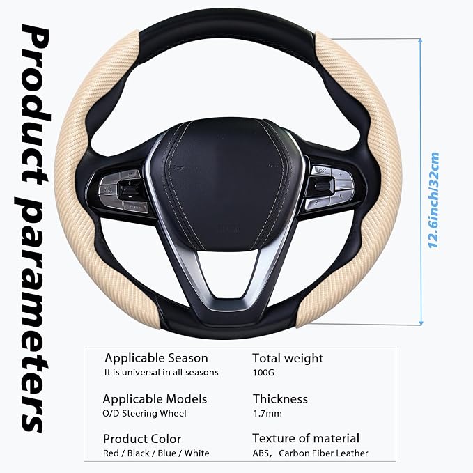 WOCOCN 2pcs Car Steering Wheel Cover,Anti-Skid Carbon Fiber Steering Wheel Protector for Men Women,Multiple Color Options,Universal for Most Car Interiors Accessories (Beige)