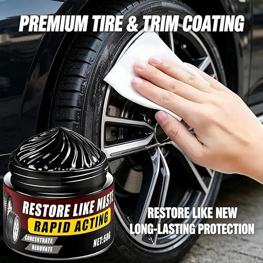 Premium Tire Coating & Trim Restorer, Restores Deep Black Shine with Ceramic Coating, UV Protection for Rubber Plastic Bumpers, Long-Lasting Car Detailing Kit (50ml 1PC)