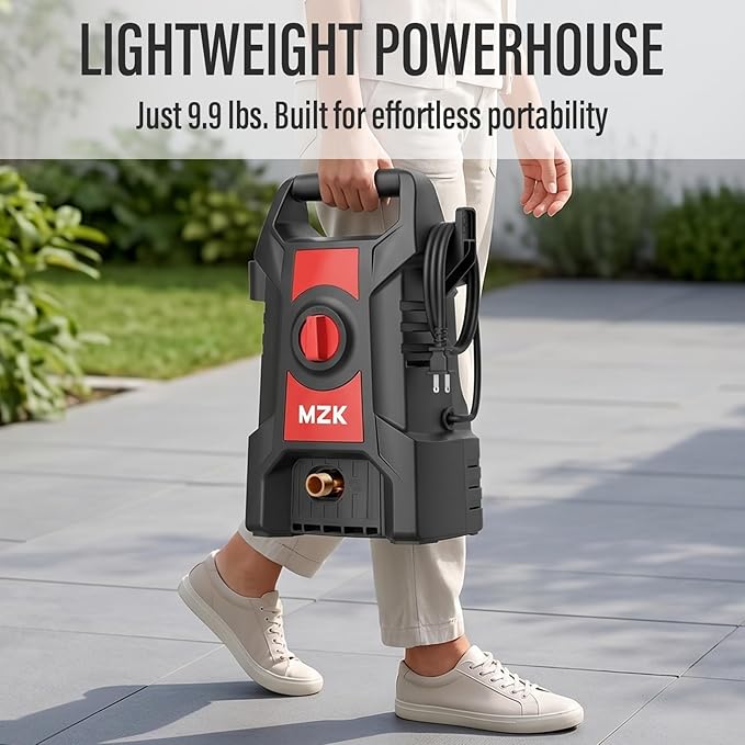 MZK 2026 New Lightweight Pressure Washer, Portable One-Button Start with 4 Adjustable Nozzle & Foam Cannon, Powerful Cleaning Machine for Cars, Patios, Fences & Driveways(Red)
