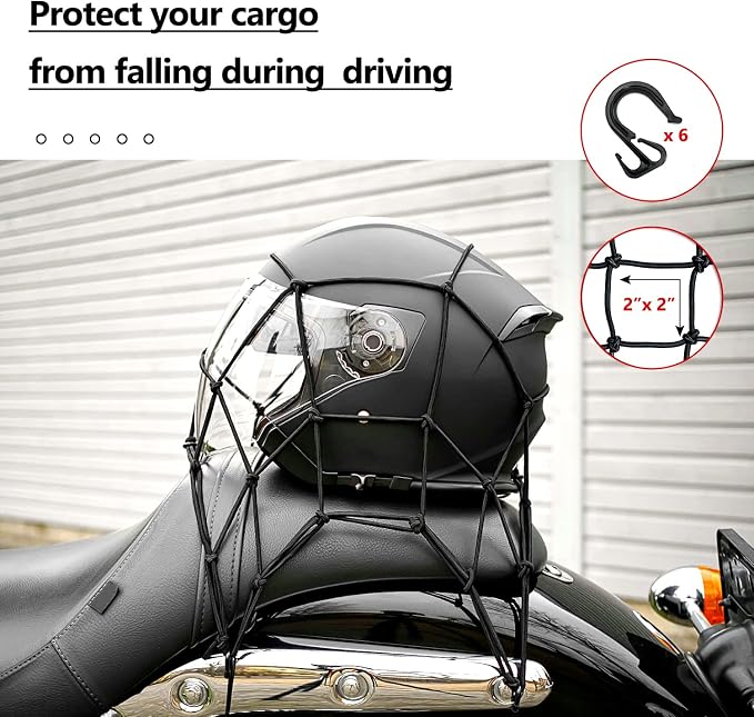 15"x15" Universal Truck Bed Net Black Latex Bungee Cargo Net Extends to 30"x30" with 6 Adjustable Hooks & Tight 2"x2" Mesh by Cenipar
