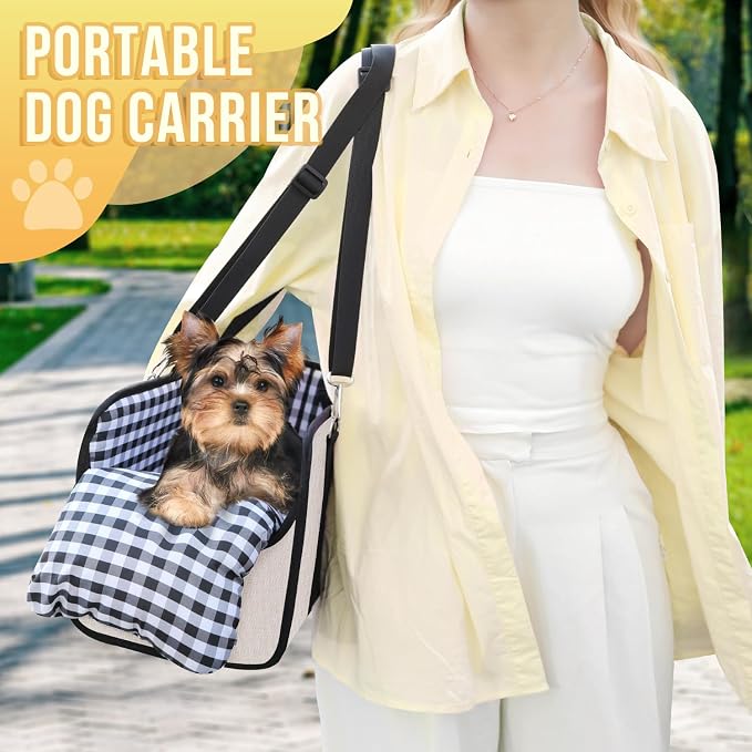 SlowTon Console Dog Car Seat - Portable Dogs Armrest Booster Seat for Small Dog, Anti-Collapse Pet Car Seat with Soft Cushion Safety Belt, Support Pet Up to 11lbs(Beige)